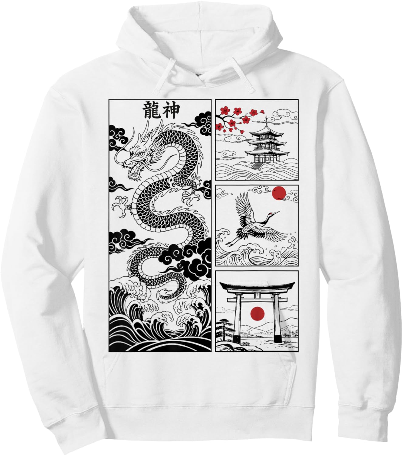 Japanese Dragon Great Wave Off Kanagawa Vintage Japan Art Hoodie - Hoodie | White