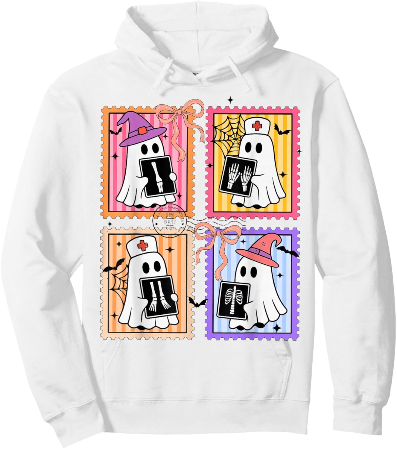 Halloween Radiology Technologist RAD Tech X-ray Ghost Stamp Hoodie - Hoodie | White