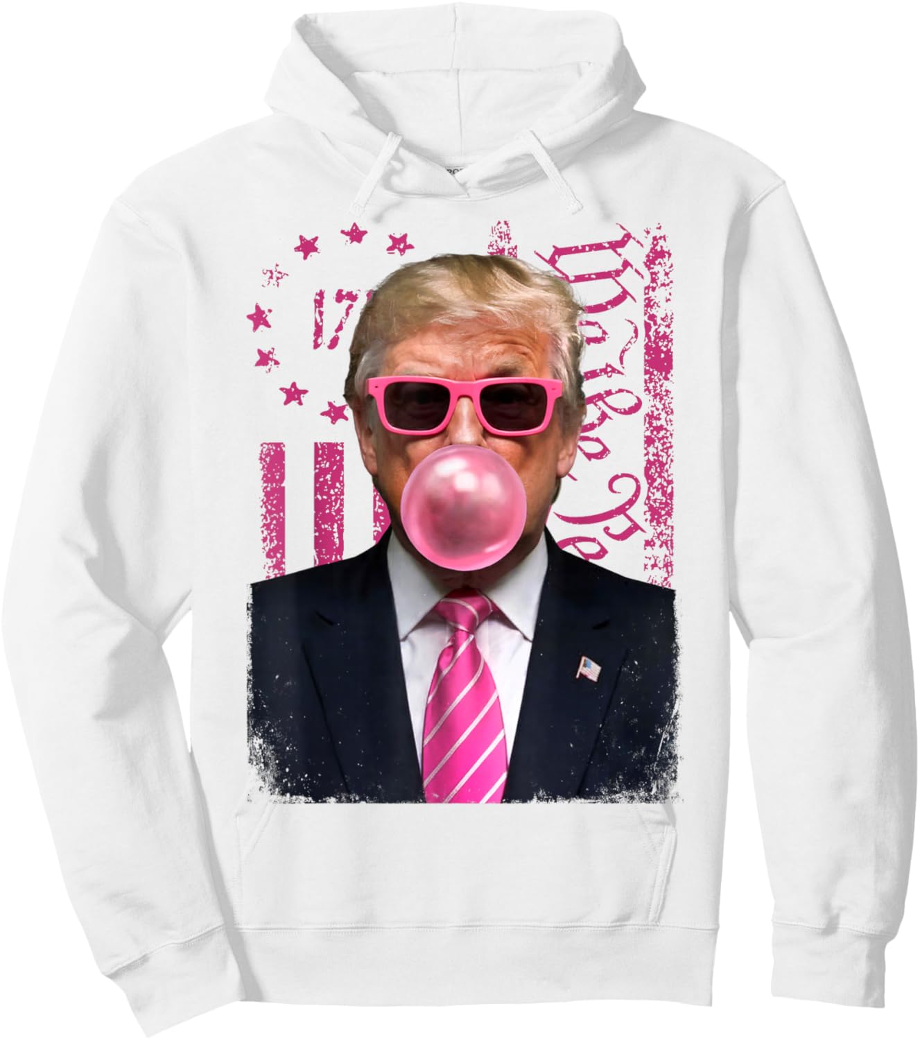 Donald Trump Pink Bubblegum Satire - Pop Art with USA Flag Hoodie - Hoodie | White