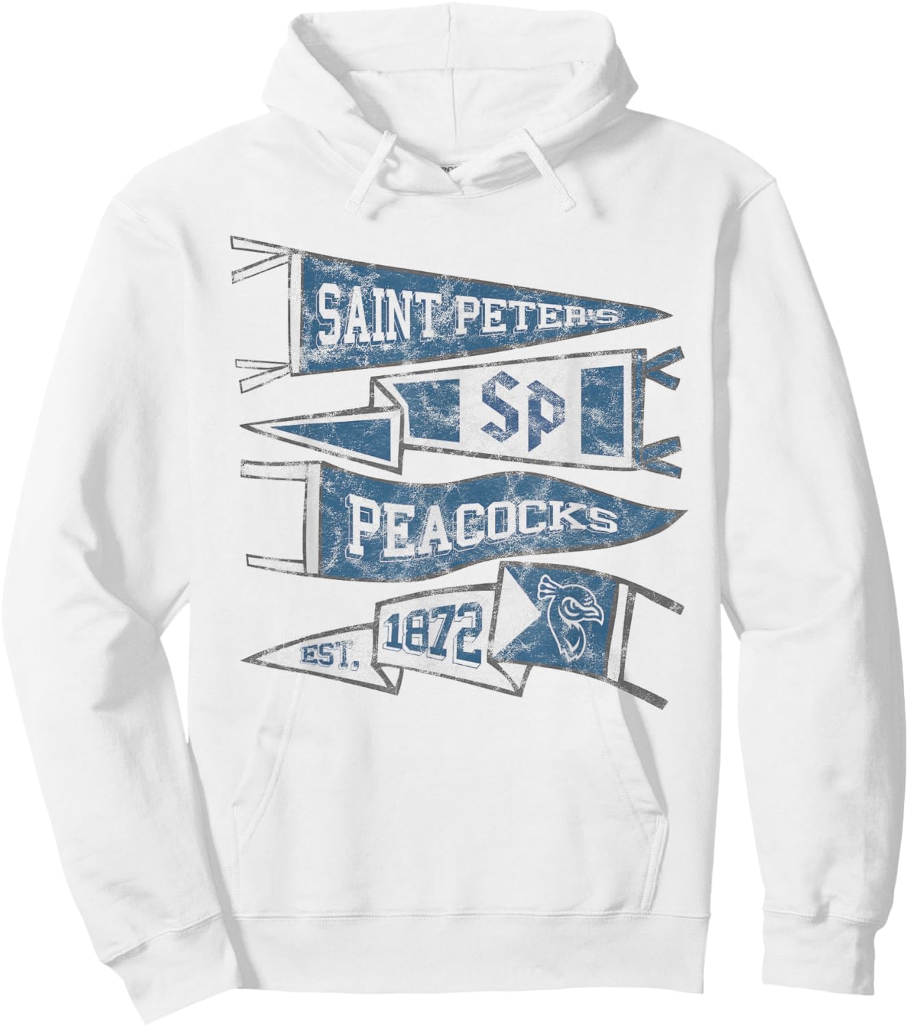 Saint Peter's University Peacocks Distressed Pennants Hoodie - Hoodie | White