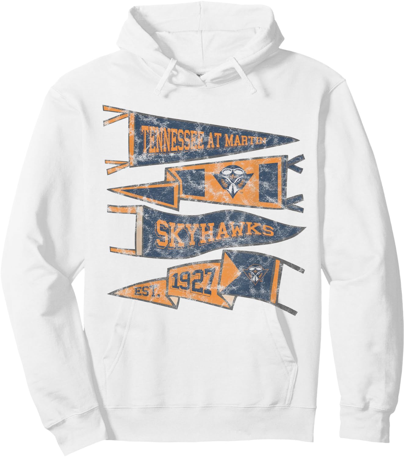UT Martin Skyhawks Distressed Pennants Hoodie - Hoodie | White
