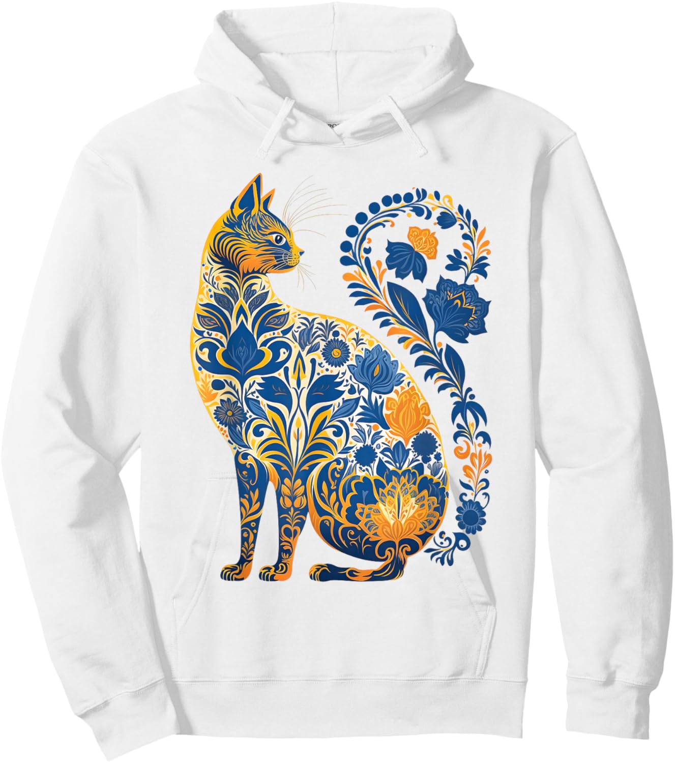 Ukraine Cat Floral Retro Ukrainian Flag & Vyshyvanka Style Hoodie - Hoodie | White