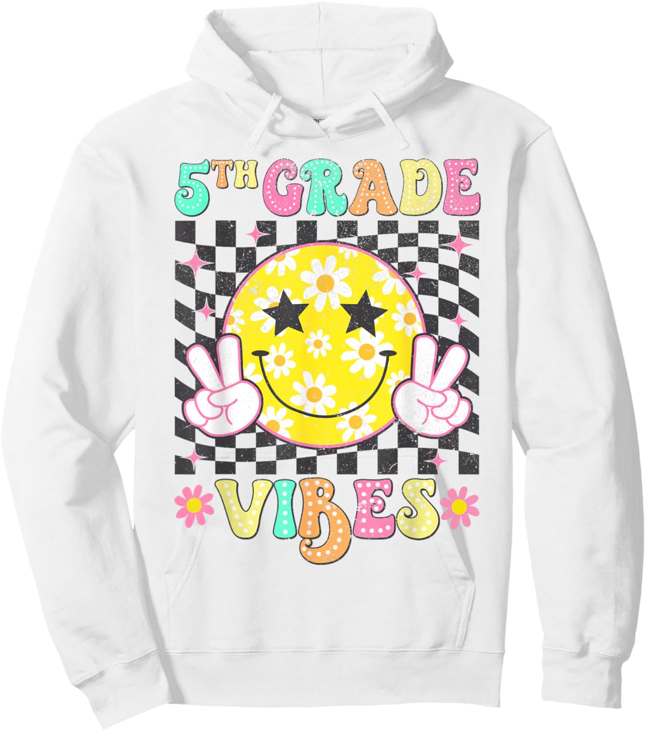 Girls 5th Grade Vibes Smile Face Back to School Fifth Grade Hoodie - Hoodie | White