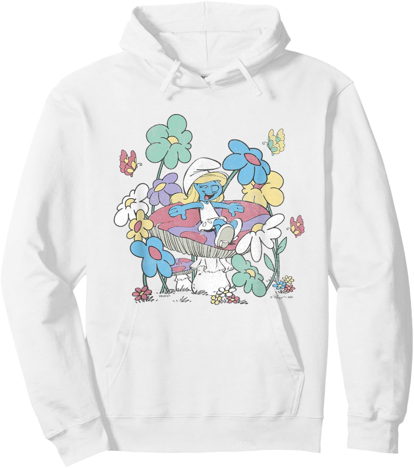 The Smurfs Smurfette Having Fun In Nature Distressed Hoodie - Hoodie | White
