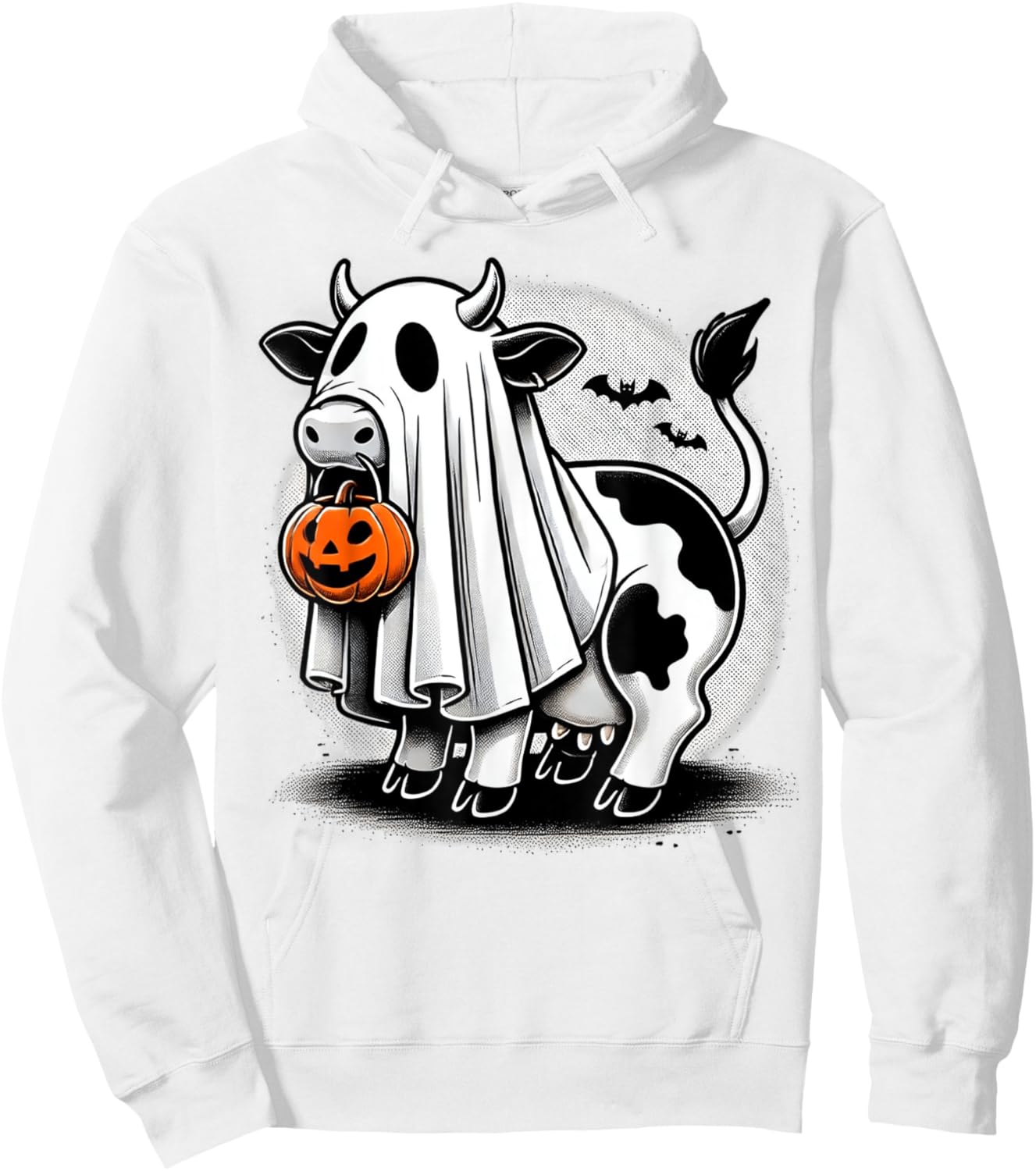 Awesome Moo Halloween Cow Wearing Ghost Costume With Pumpkin Hoodie - Hoodie | White