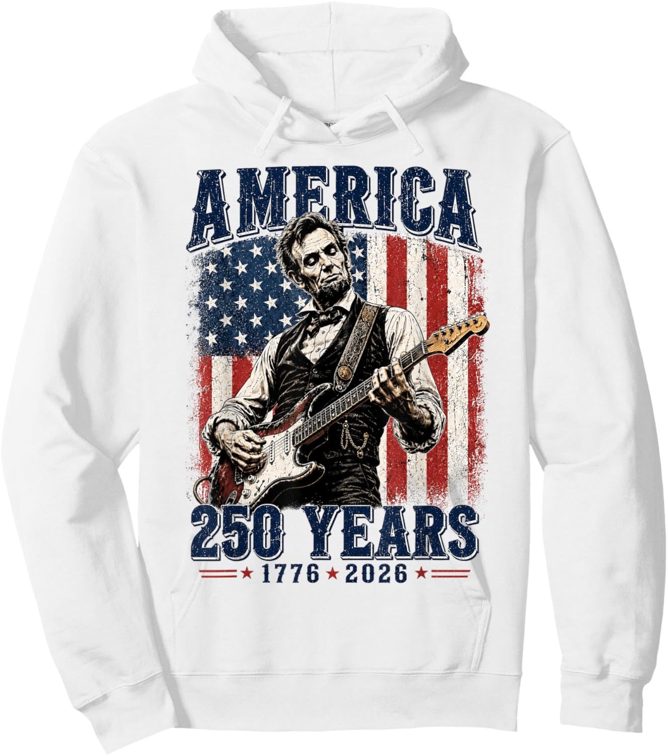 Vintage Abraham Lincoln Abe Lincoln Playing Guitar 250 Years Hoodie - Hoodie | White