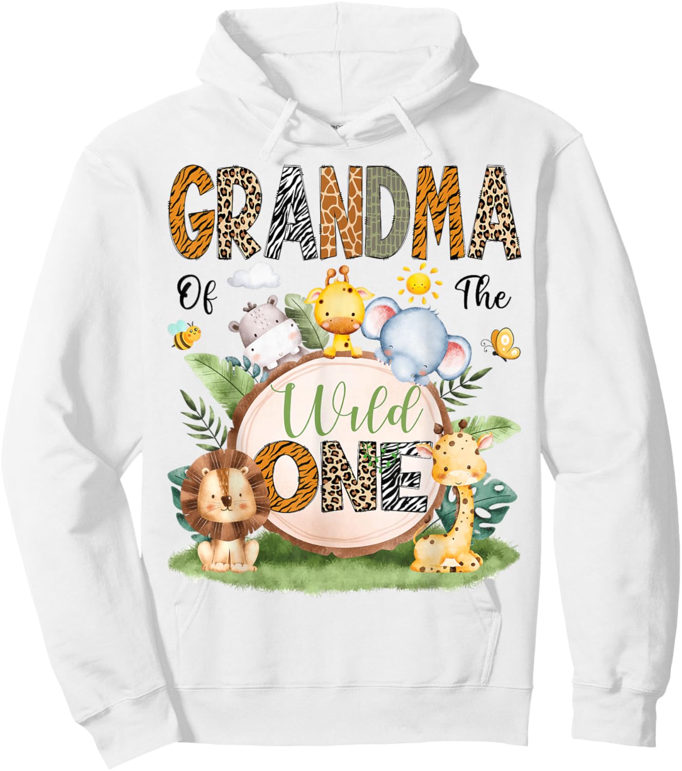 Grandma of The Wild One First Birthday Boy Jungle Safari Hoodie - Hoodie | White