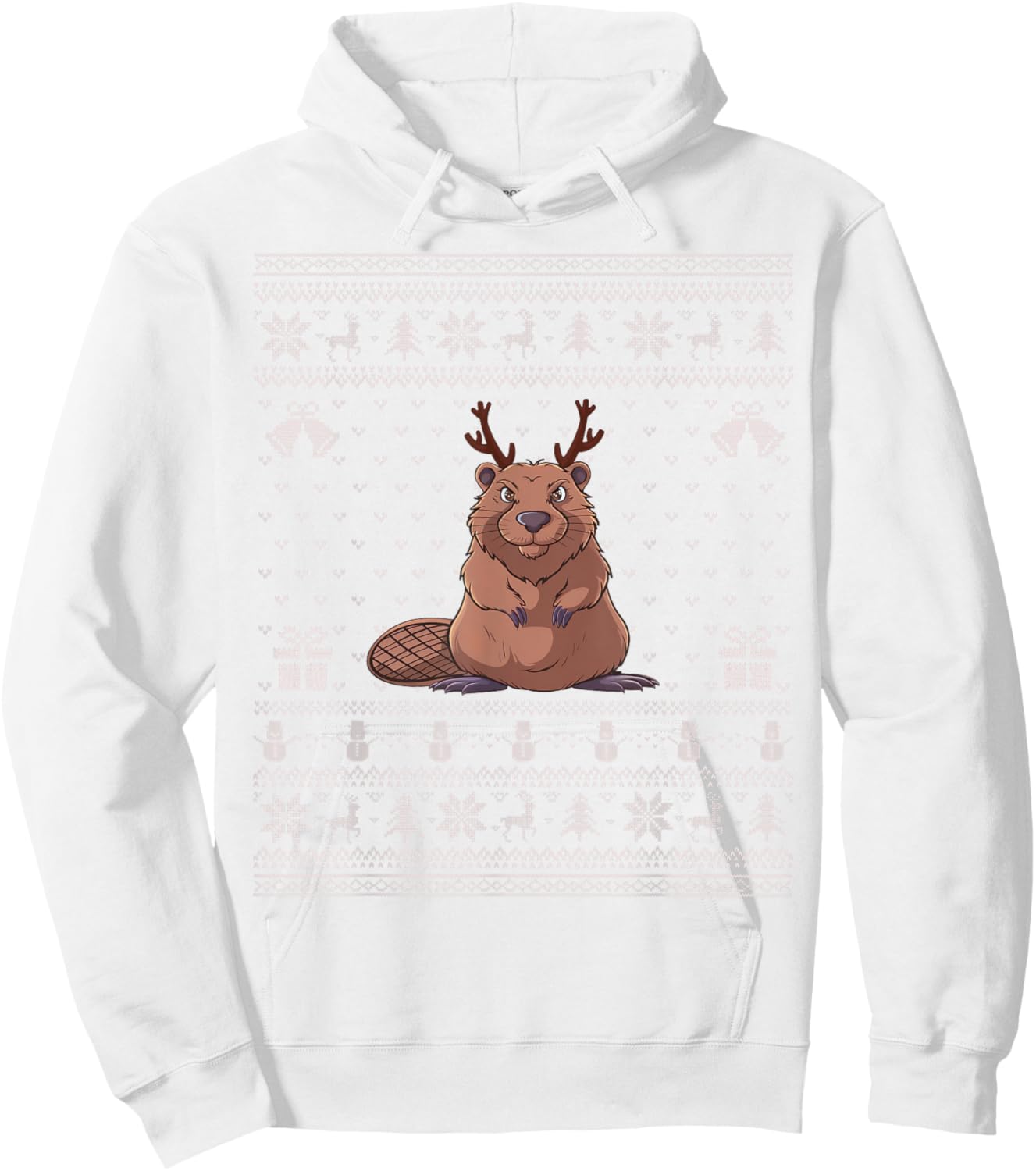 Ugly Xmas Sweater Style Beaver Reindeer Christmas Hoodie - Hoodie | White