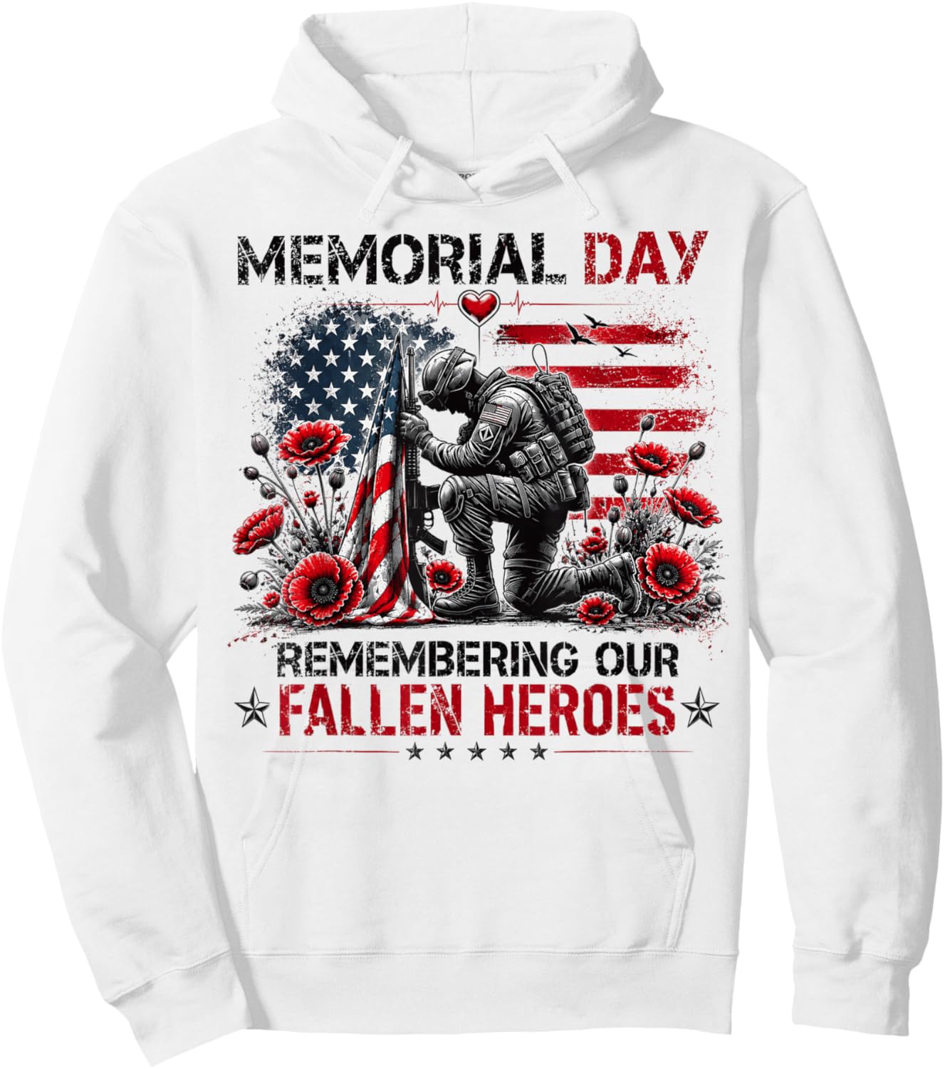 Memorial Day Remembering Our Fallen Heroes Patriotic Us Flag Hoodie - Hoodie | White