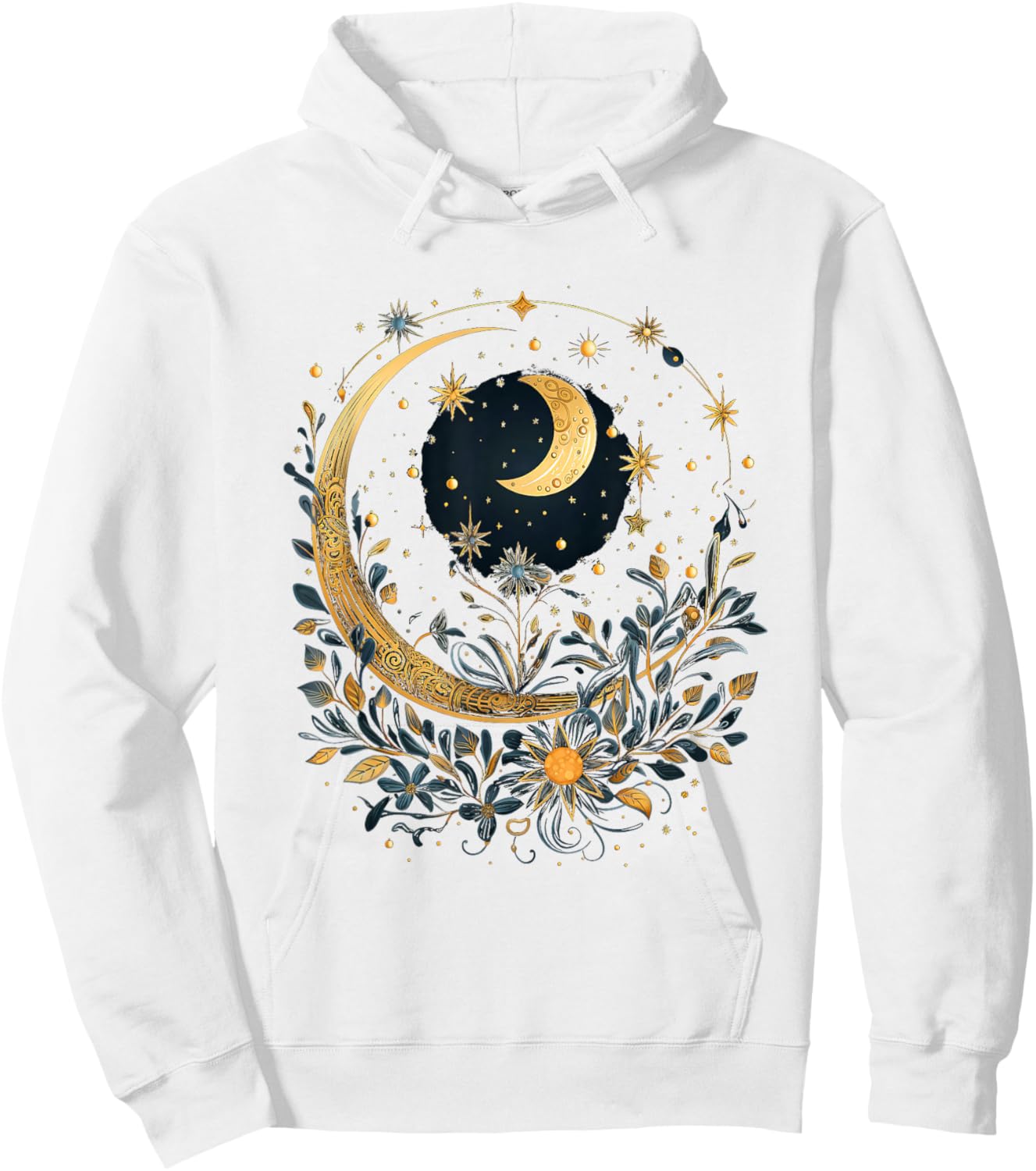 Mystical Sun and Moon with Woman Mystical Flowers Aesthetic Hoodie - Hoodie | White