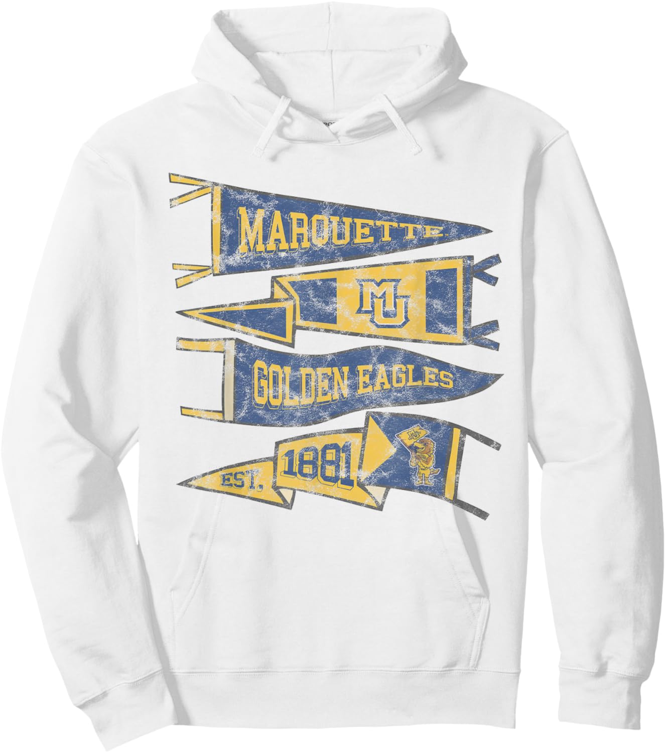 Marquette University Golden Eagles Distressed Pennants Hoodie - Hoodie | White