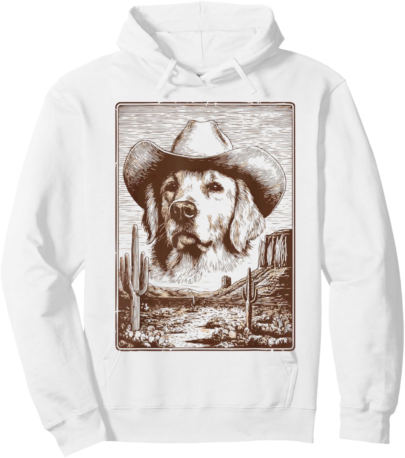 Cute Golden Retriever Dog Western Desert Vibes Rancher Rodeo Hoodie - Hoodie | White