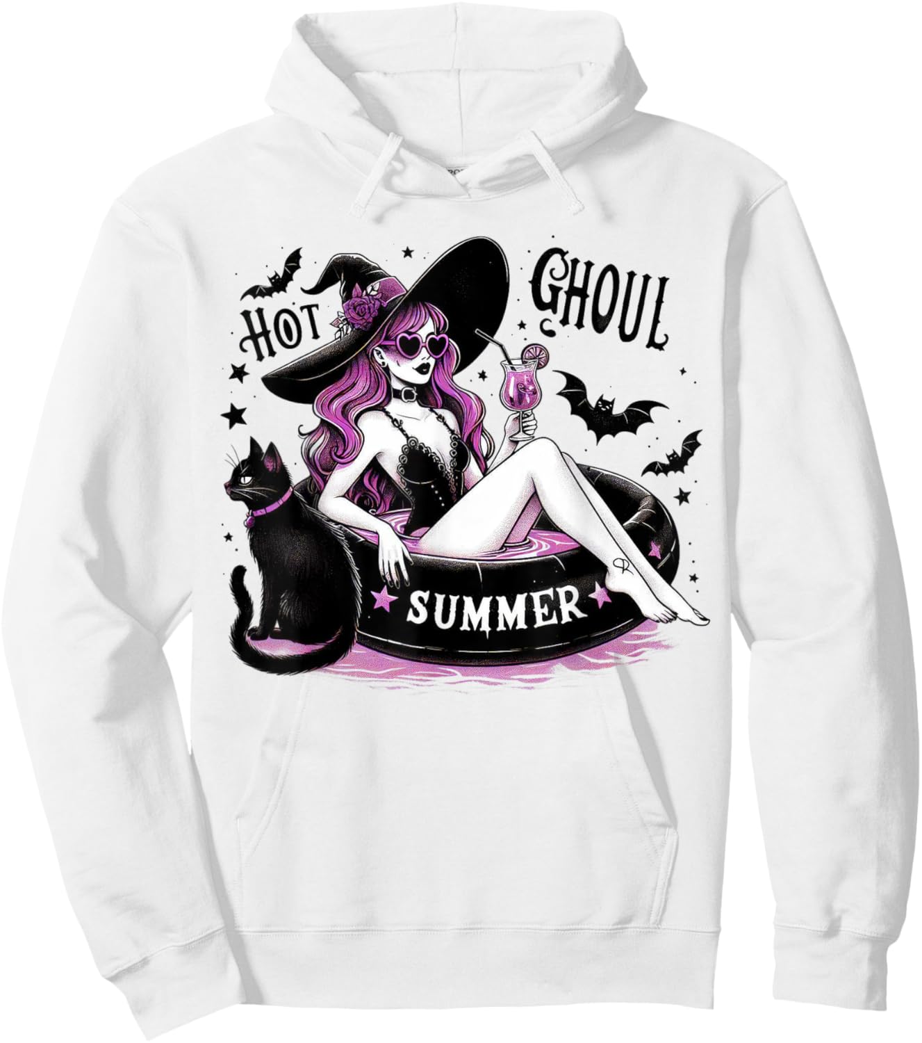 Funny Halloween Witch Hot Ghoul Summer Witchy Cat Hoodie - Hoodie | White