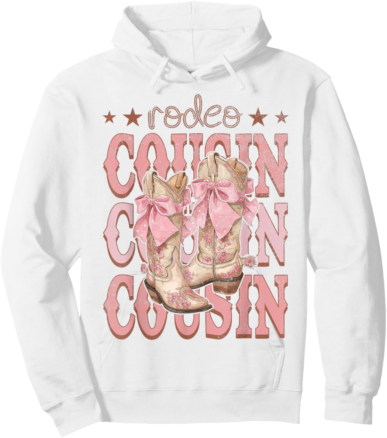 Rodeo Cousin Pink Boots Coquette Cow-Girl Birthday Party Hoodie - Hoodie | White