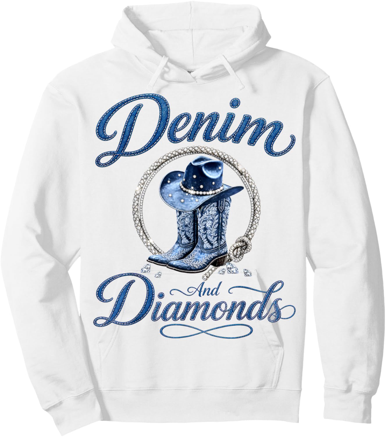Denim and Diamonds Western Cowgirl Women Men Girls Hoodie - Hoodie | White
