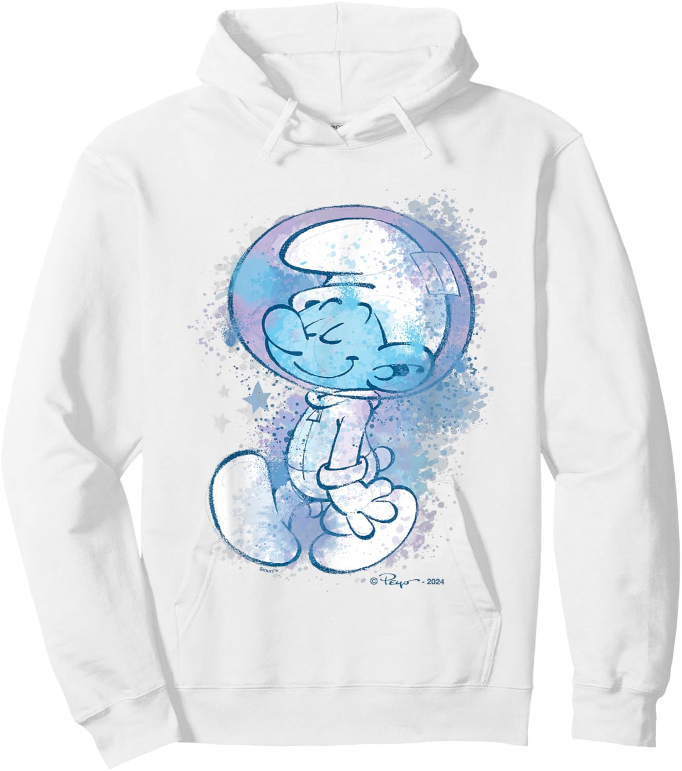 The Smurfs Cute Smurf Astronaut Paint Splash Chest Portrait Hoodie - Hoodie | White