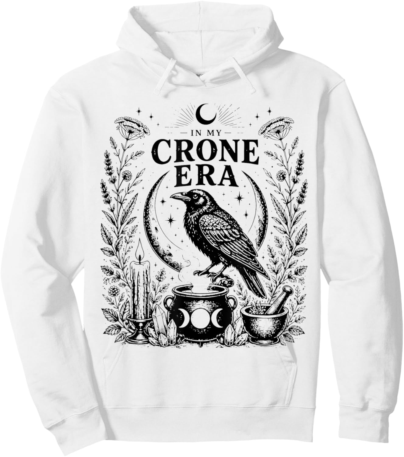 in My Crone Era Gothic Witchcraft Cauldron Funny Crow Hoodie - Hoodie | White