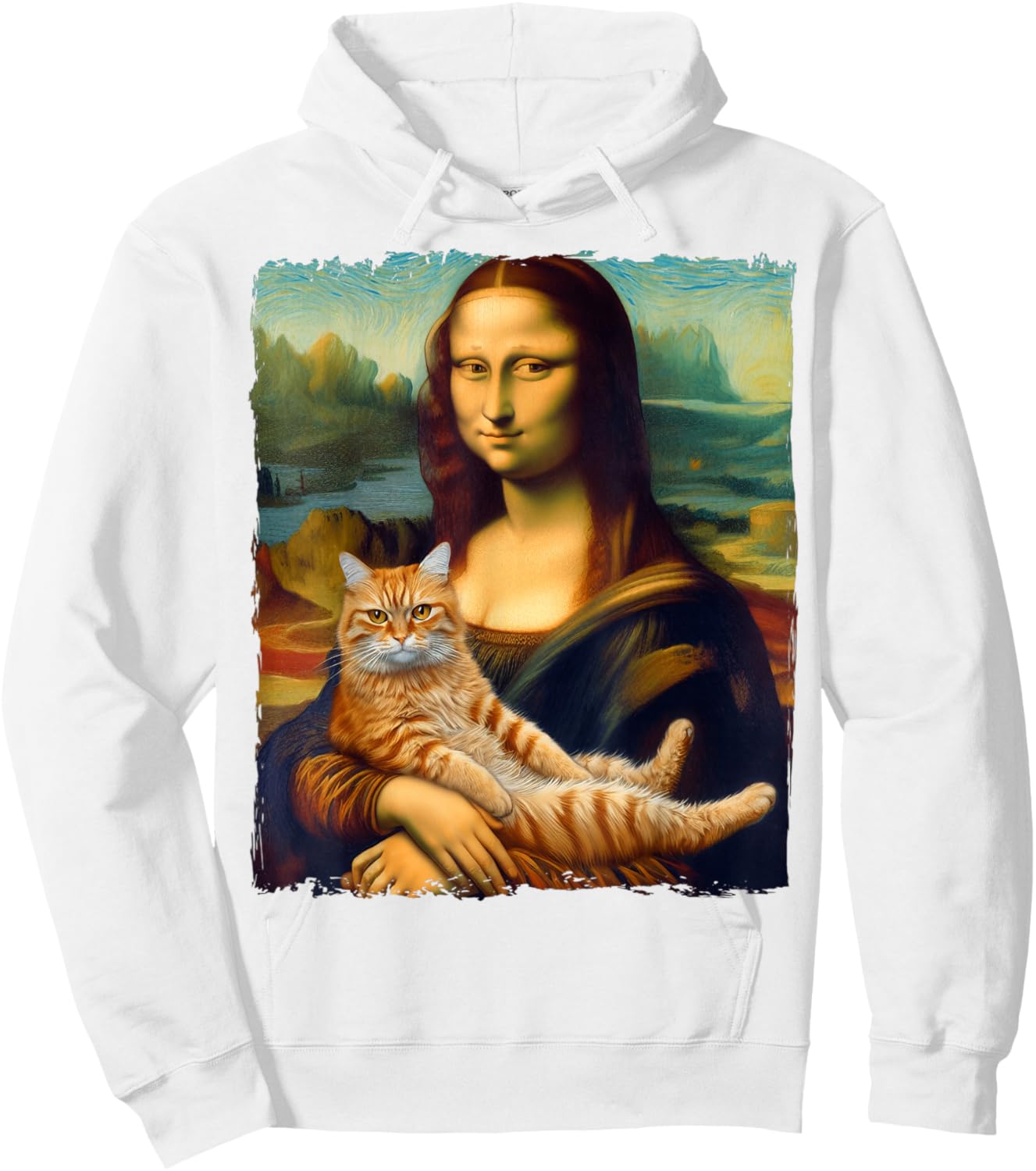 Mona Lisa Holding Cat Portrait Art Painting Kitty Cat Mom Hoodie - Hoodie | White