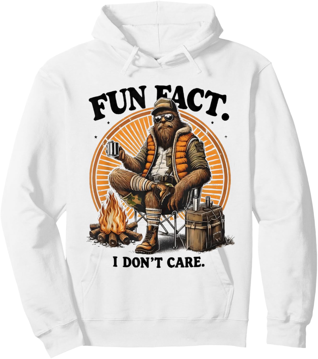 Fun Fact I Dont Care Hiking Bigfoot Sasquatch Funny Hoodie - Hoodie | White