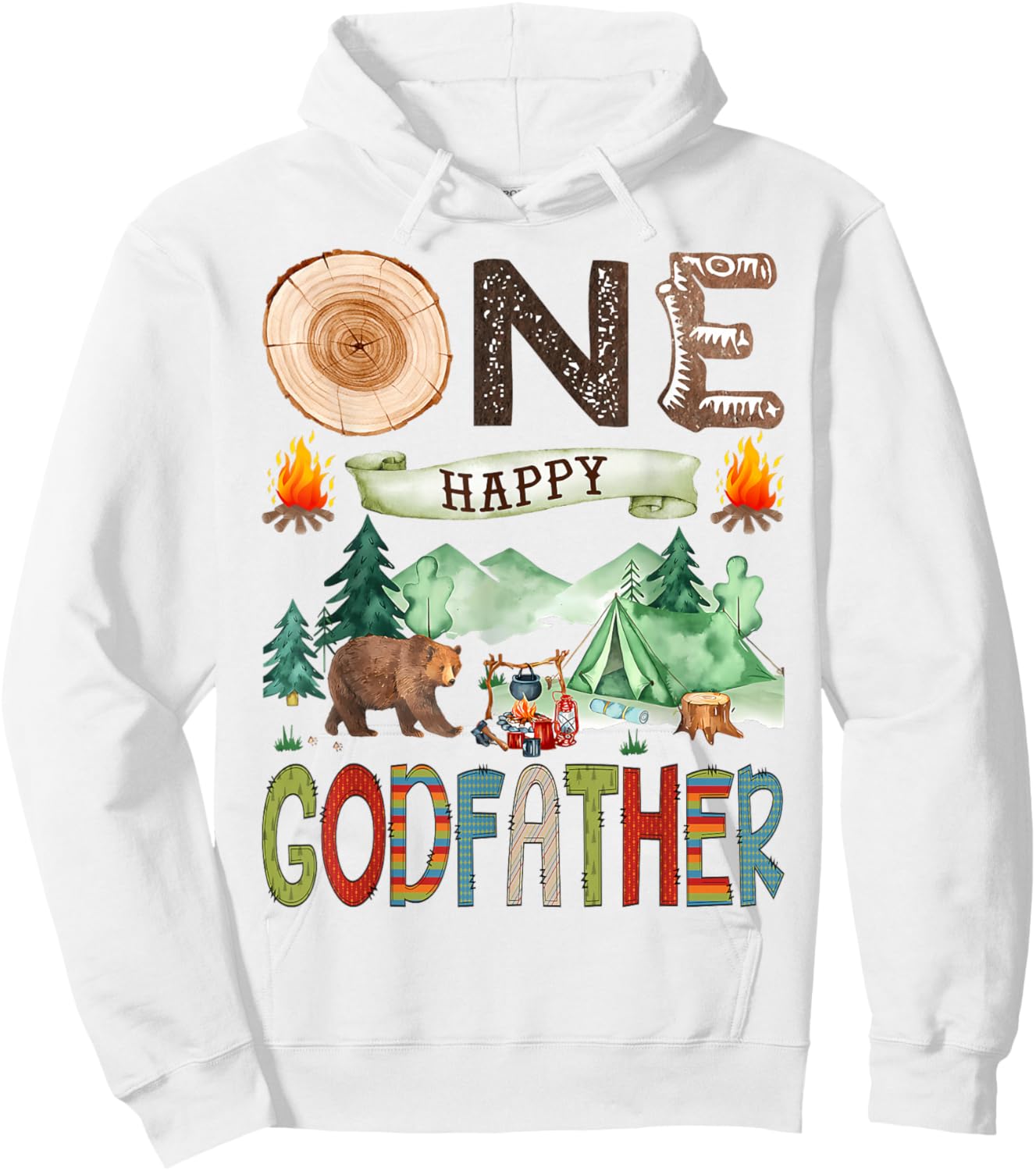 One Happy Godfather Camper 1st Birthday Boy Camping Bear Hoodie - Hoodie | White