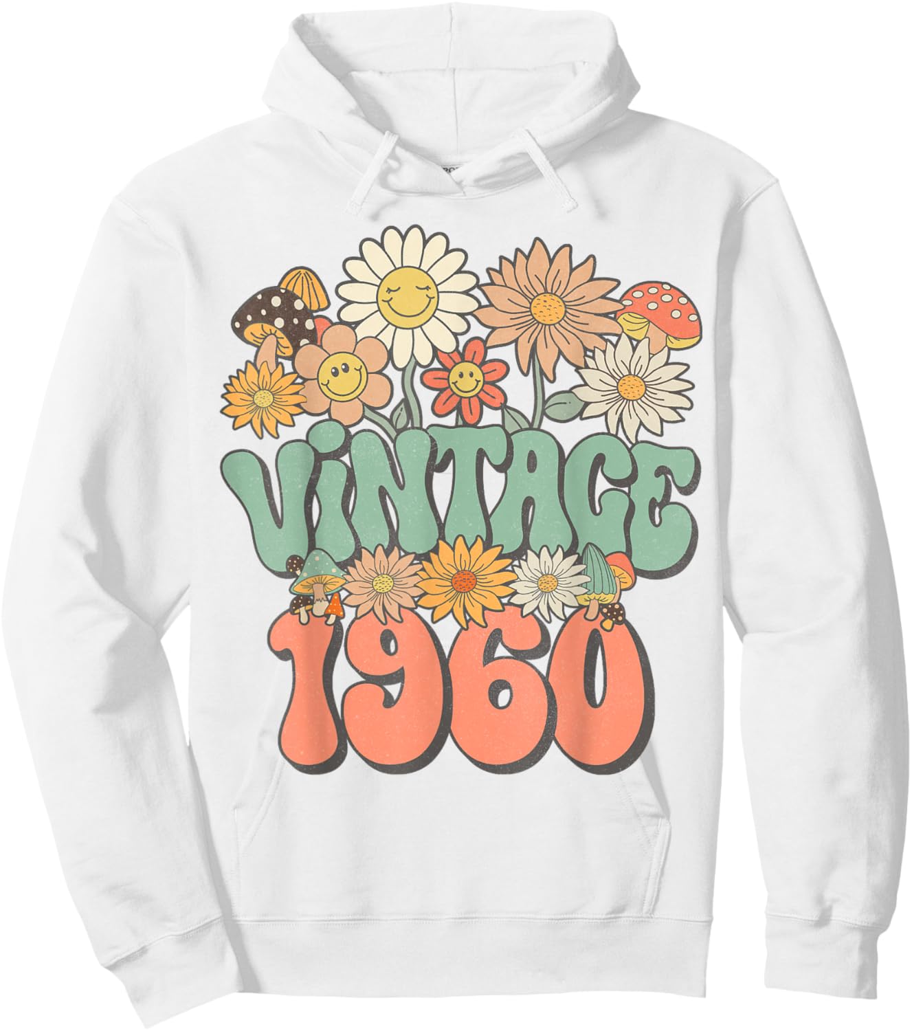 Vintage 1960 Daisy Hippie Groovy Wildflower 65th Birthday Hoodie - Hoodie | White