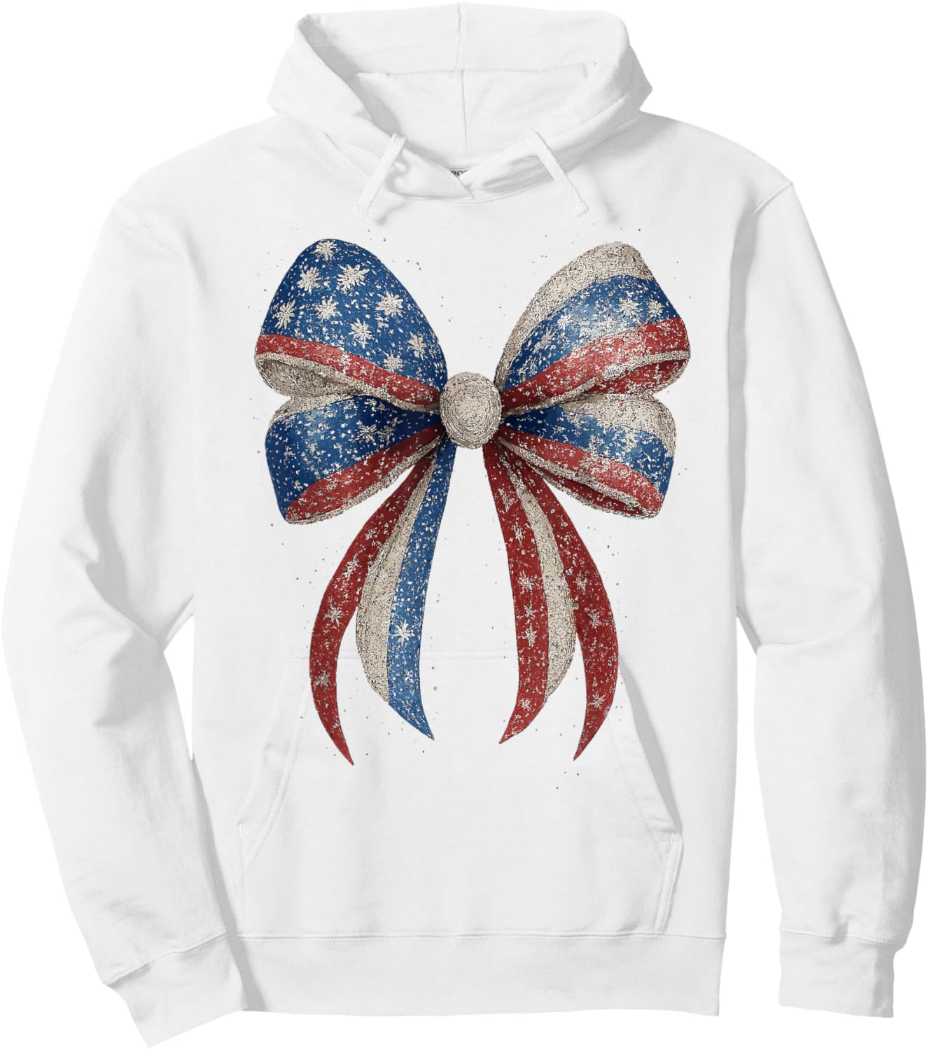 4th of July Coquette American Flag Bow Girls Patriotic Women Hoodie - Hoodie | White