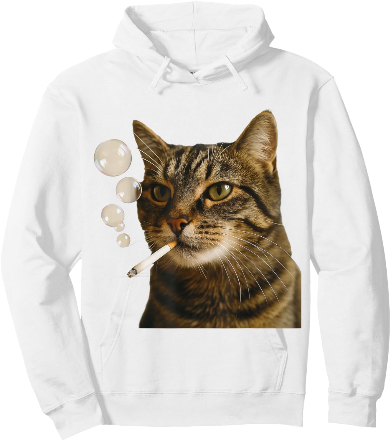 Cat with Cigarette and Bubbles Funny Hoodie - Hoodie | White
