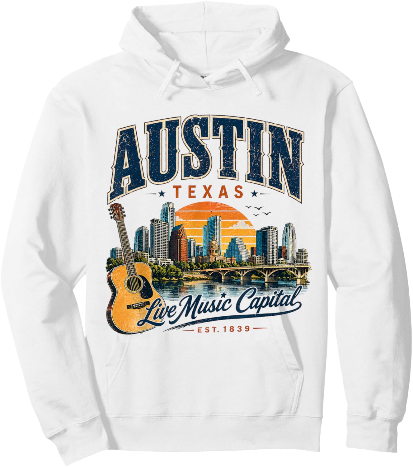 Austin Texas Live Music Capital Vintage Guitar Style Hoodie - Hoodie | White
