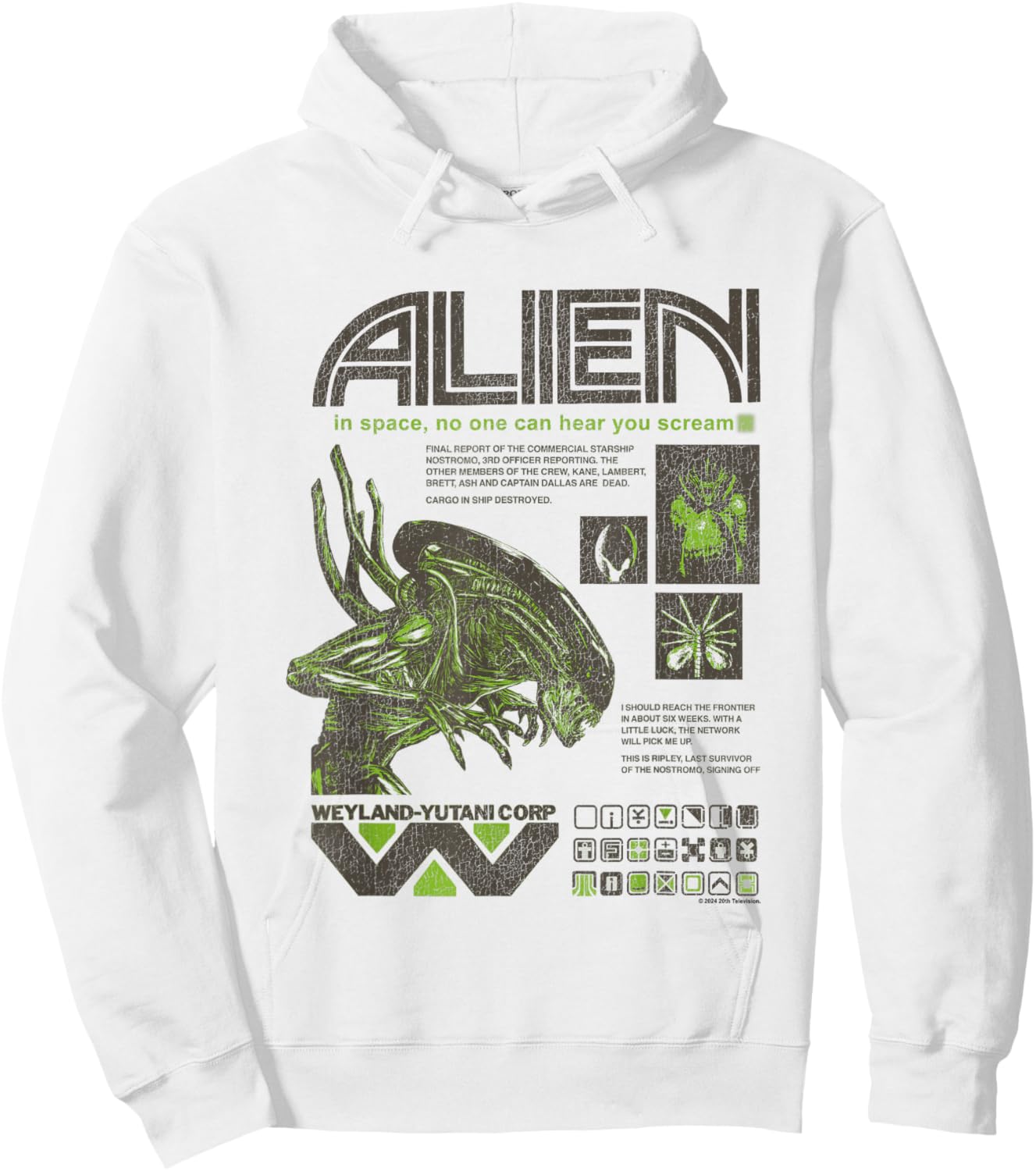 Aliens Iconic Quotes Collage Distressed Big Chest Text Logo Hoodie - Hoodie | White
