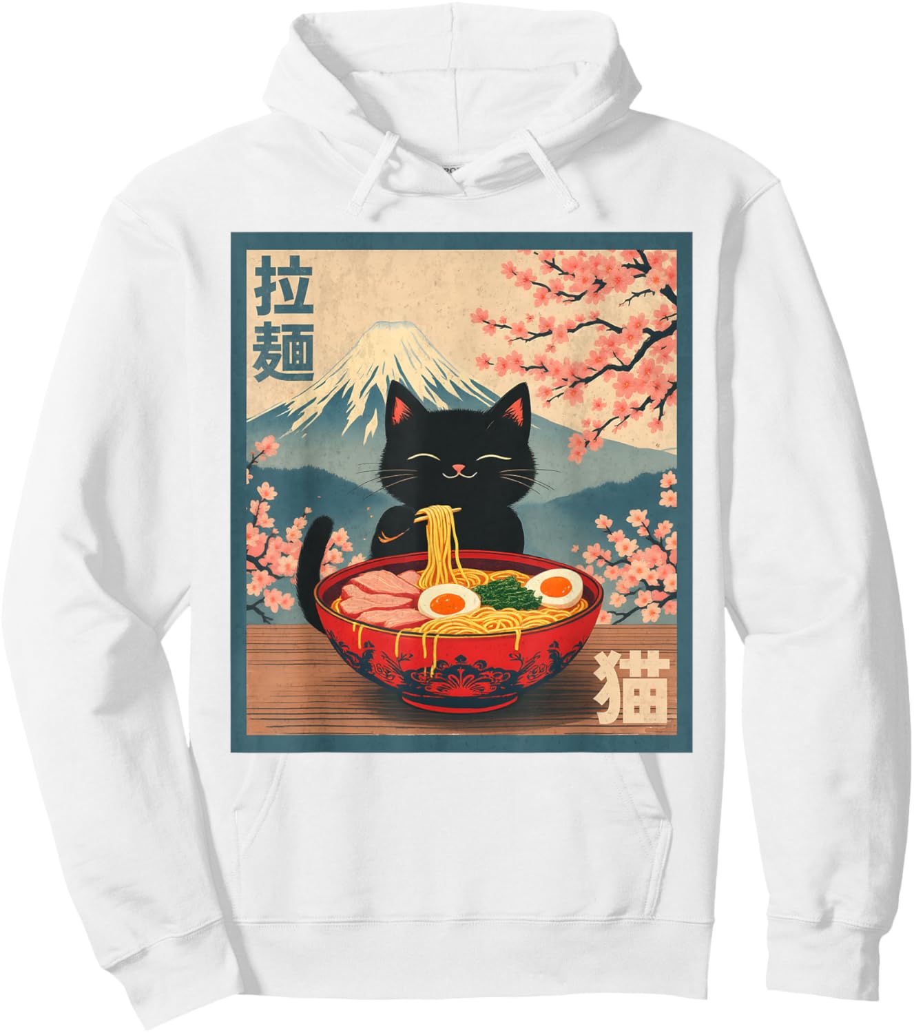 Cat Eating Ramen Anime Hoodie - Hoodie | White