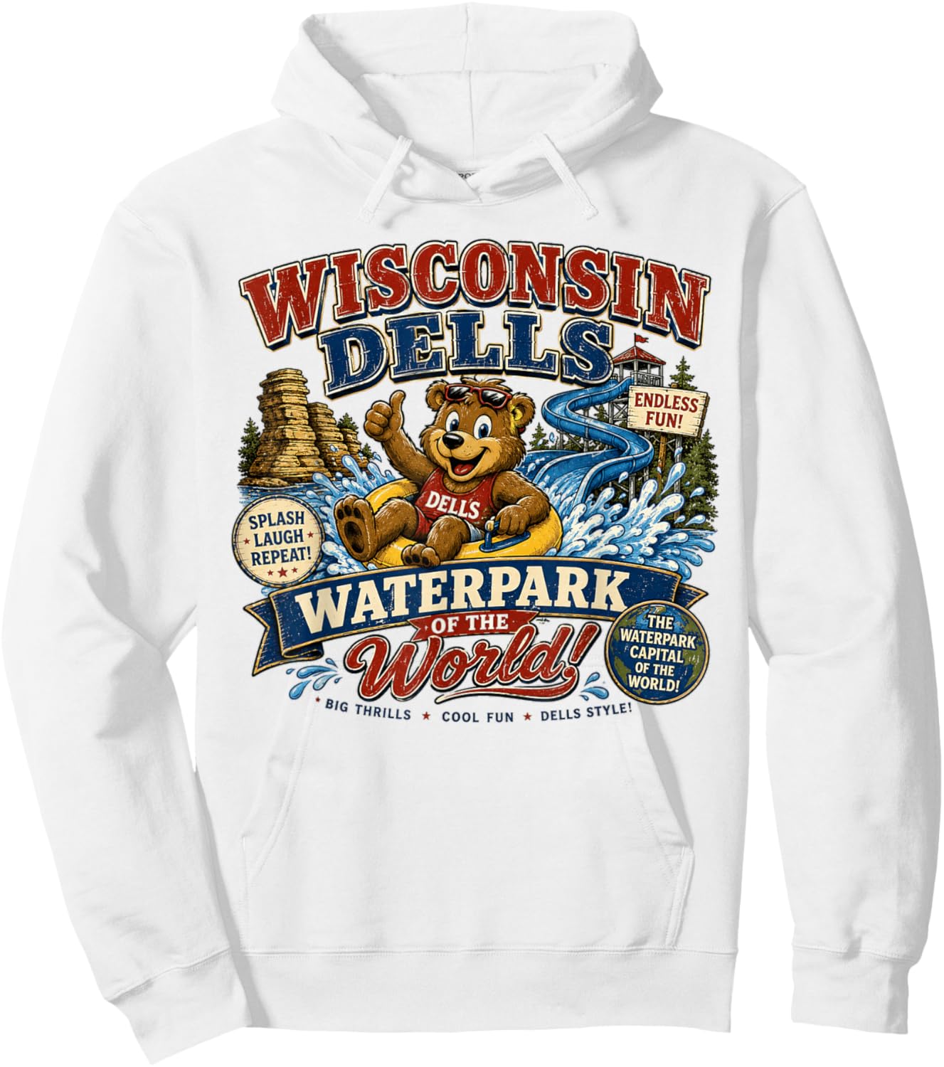 Wisconsin Dells Waterpark Capital - Vintage Bear Waterslide Hoodie - Hoodie | White
