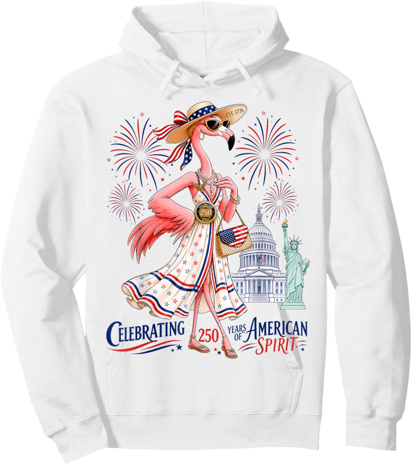 Patriotic Flamingo Celebrating 250 Years of American Spirit Hoodie - Hoodie | White