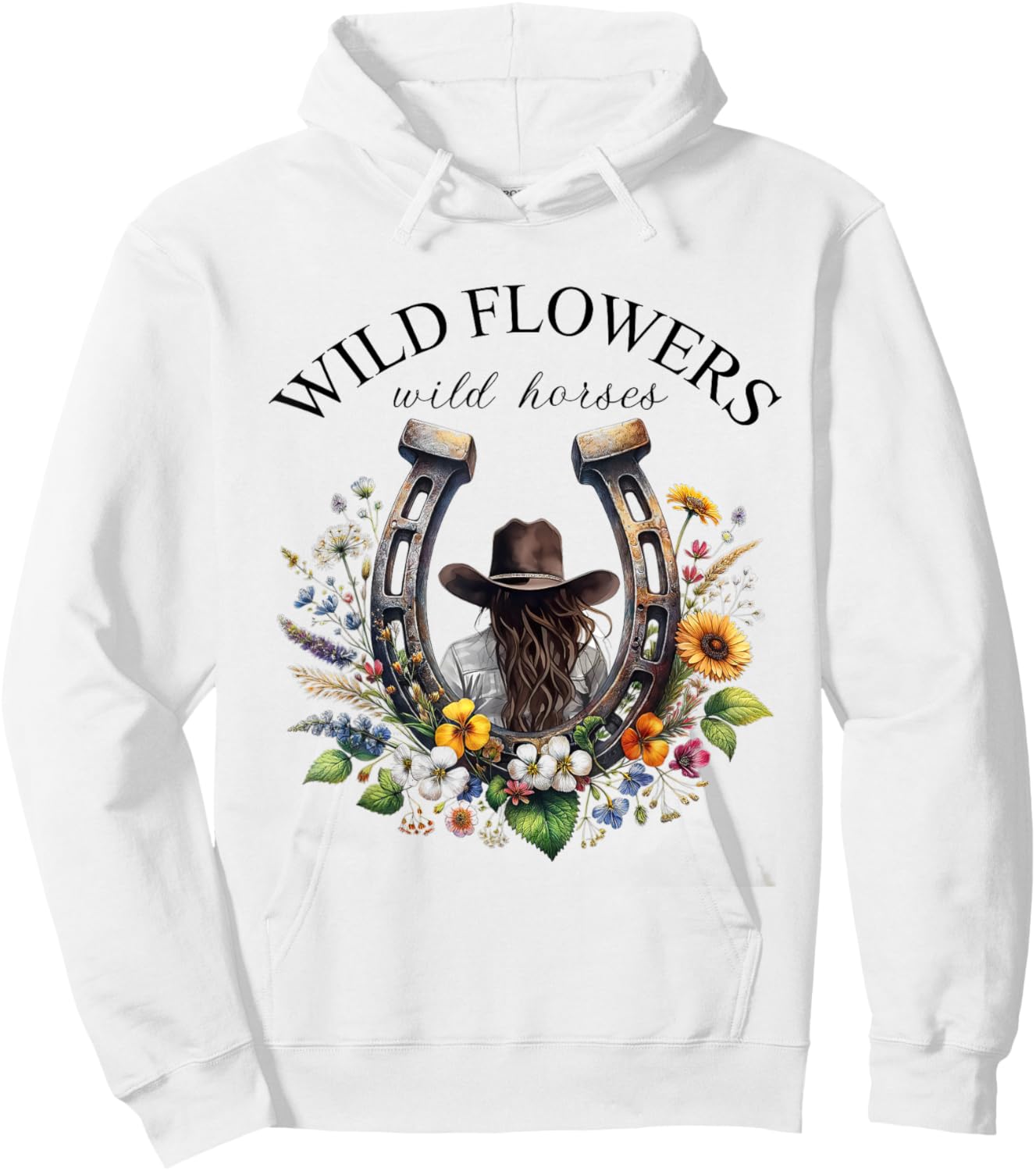 Retro Southern Sunset Cowgirl Wild Flowers - Wild Horses Hoodie - Hoodie | White