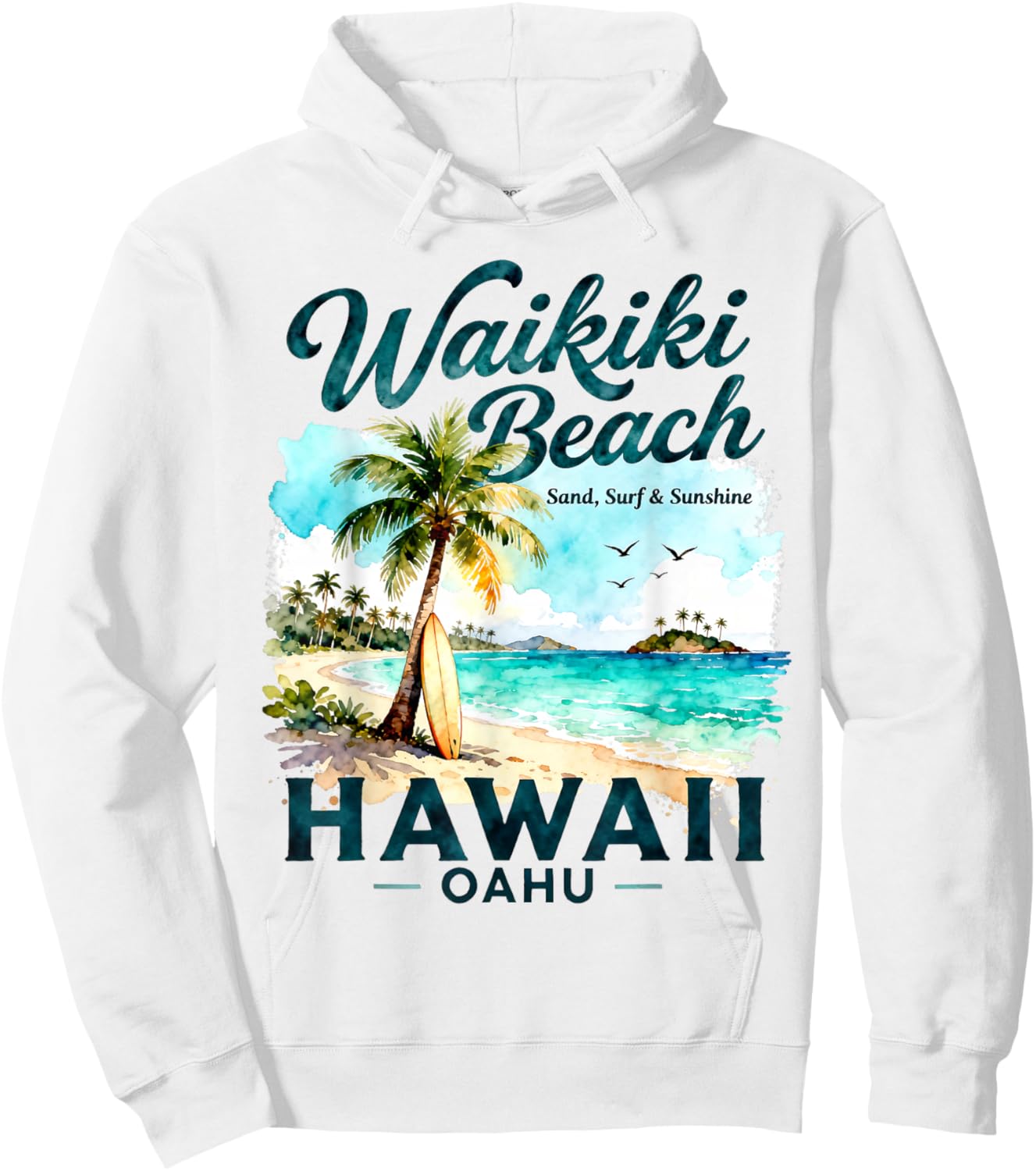 Waikiki Beach Hawaii Oahu Sand Surf Sunshine Art Hoodie - Hoodie | White