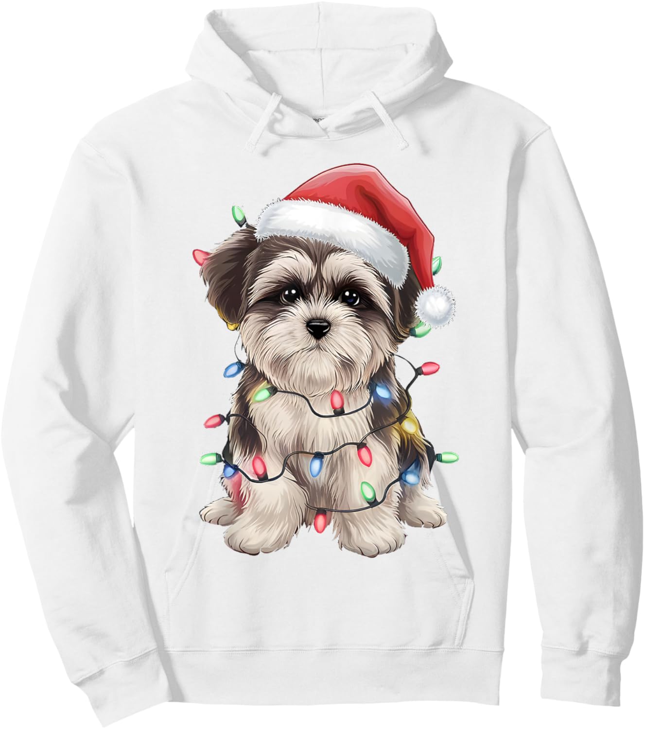 Morkie Santa Christmas Lights Xmas Dog Lover Xmas Pajama Hoodie - Hoodie | White