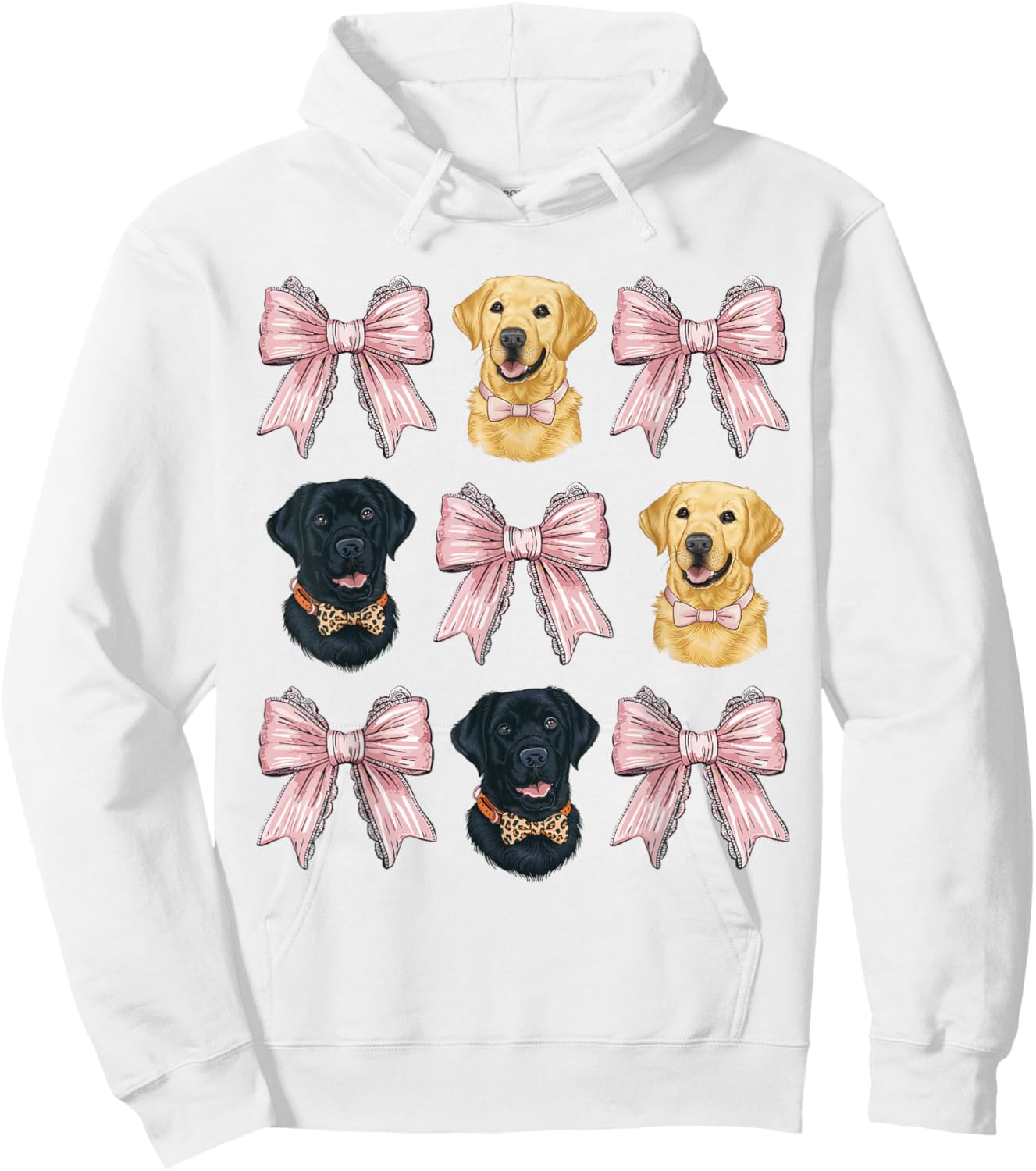 Pink Bow Coquette Yellow Black Labrador Retriever Dog Lover Women Girls Kids Hoodie - Hoodie | White