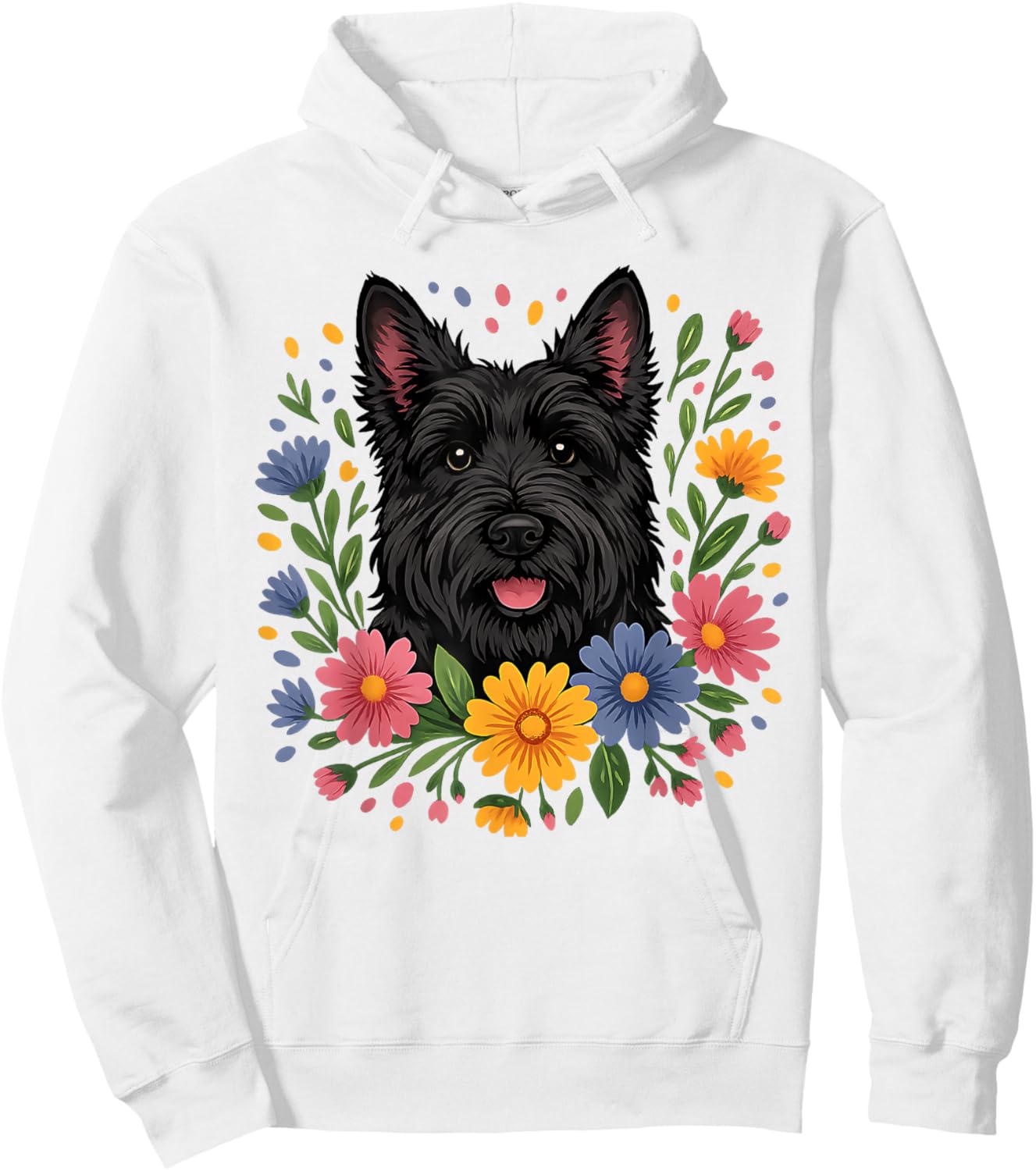 Floral Scottish Terrier Colorful Spring Flowers Wildflowers Hoodie - Hoodie | White