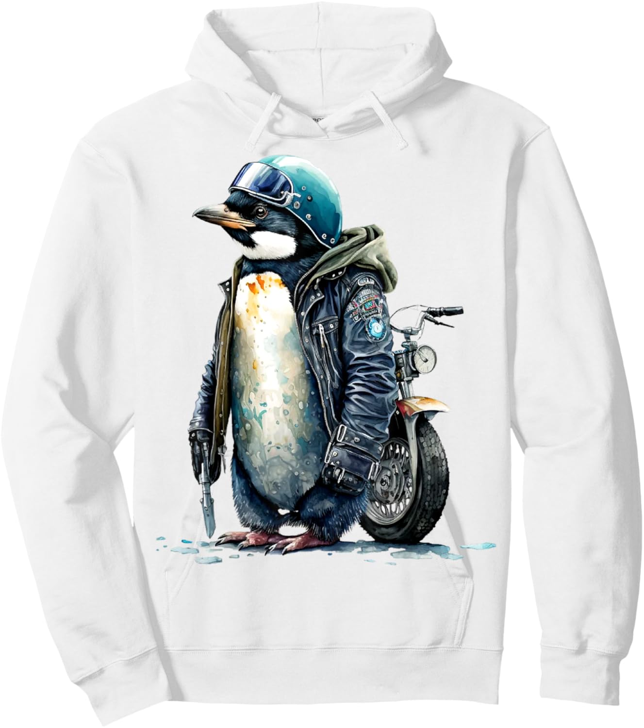 Motor Biker Penguin Helmet Wearing Jacket Funny Motorcycle Hoodie - Hoodie | White