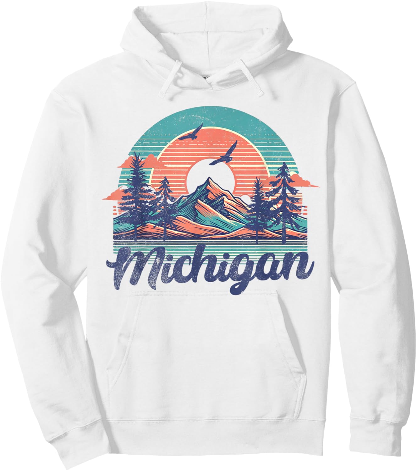 Michigan USA Outdoor Vintage Michigan Blue -Adults, Kids Short Sleeve Classic Fit Cotton, Polyester Small Hoodie - Hoodie | White