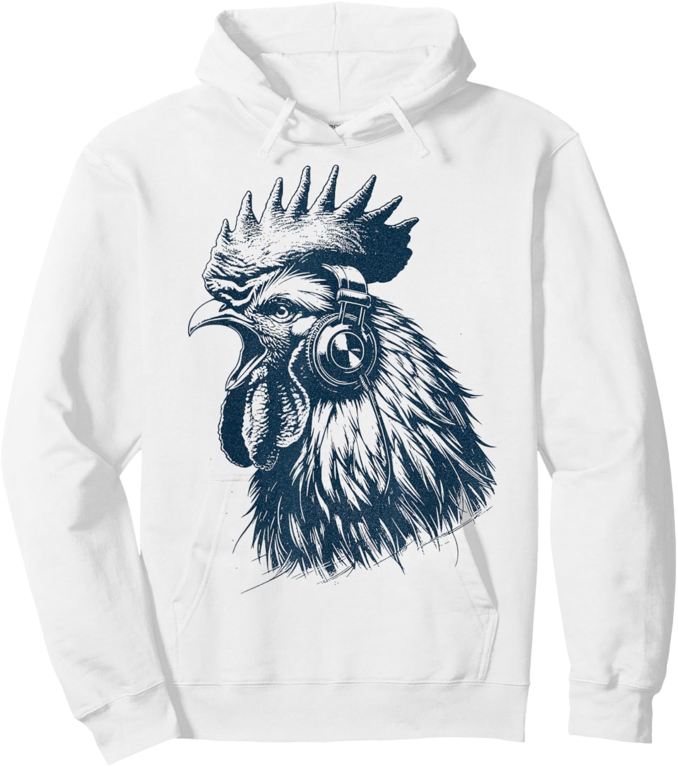 Crowing Rooster Chicken With Headphones - Music Punk Animal Hoodie - Hoodie | White