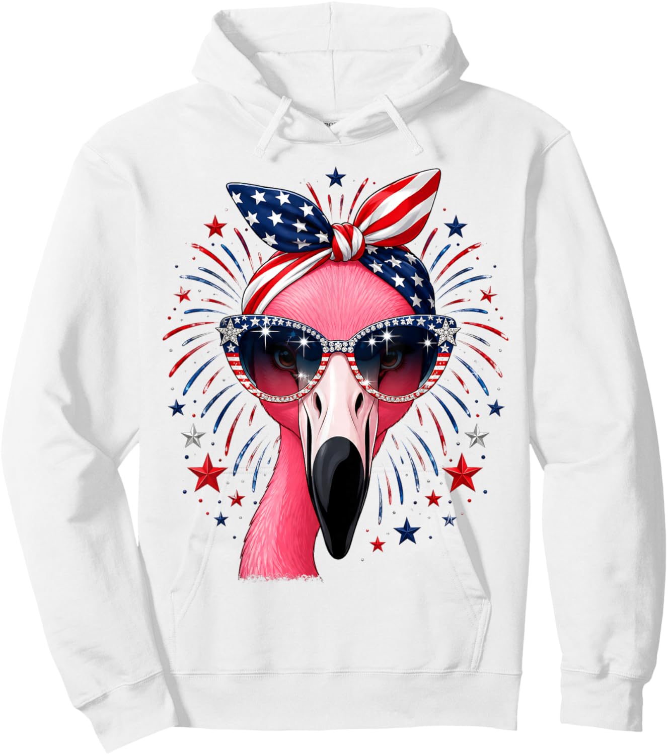 Patriotic Flamingo 4th of July USA American Flag Animal Hoodie - Hoodie | White