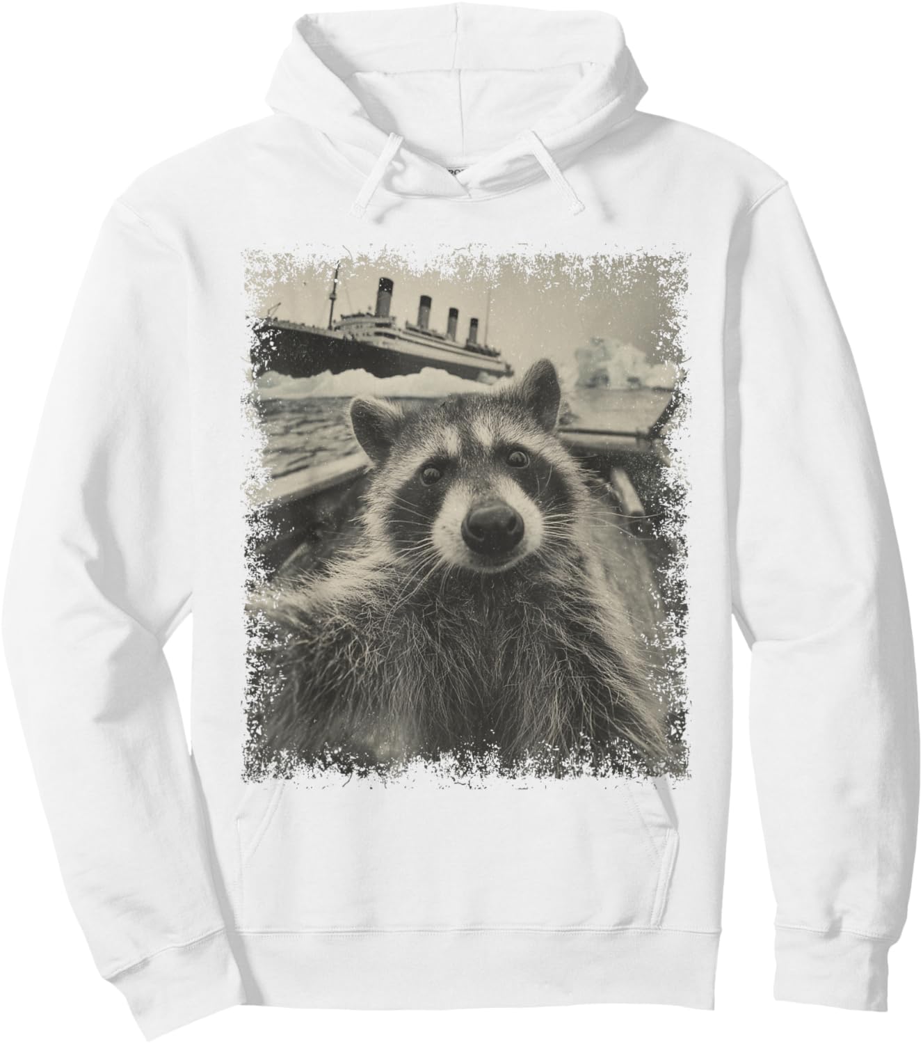 Raccoon Selfie Titanic Iceberg Vintage Ship Humor Hoodie - Hoodie | White