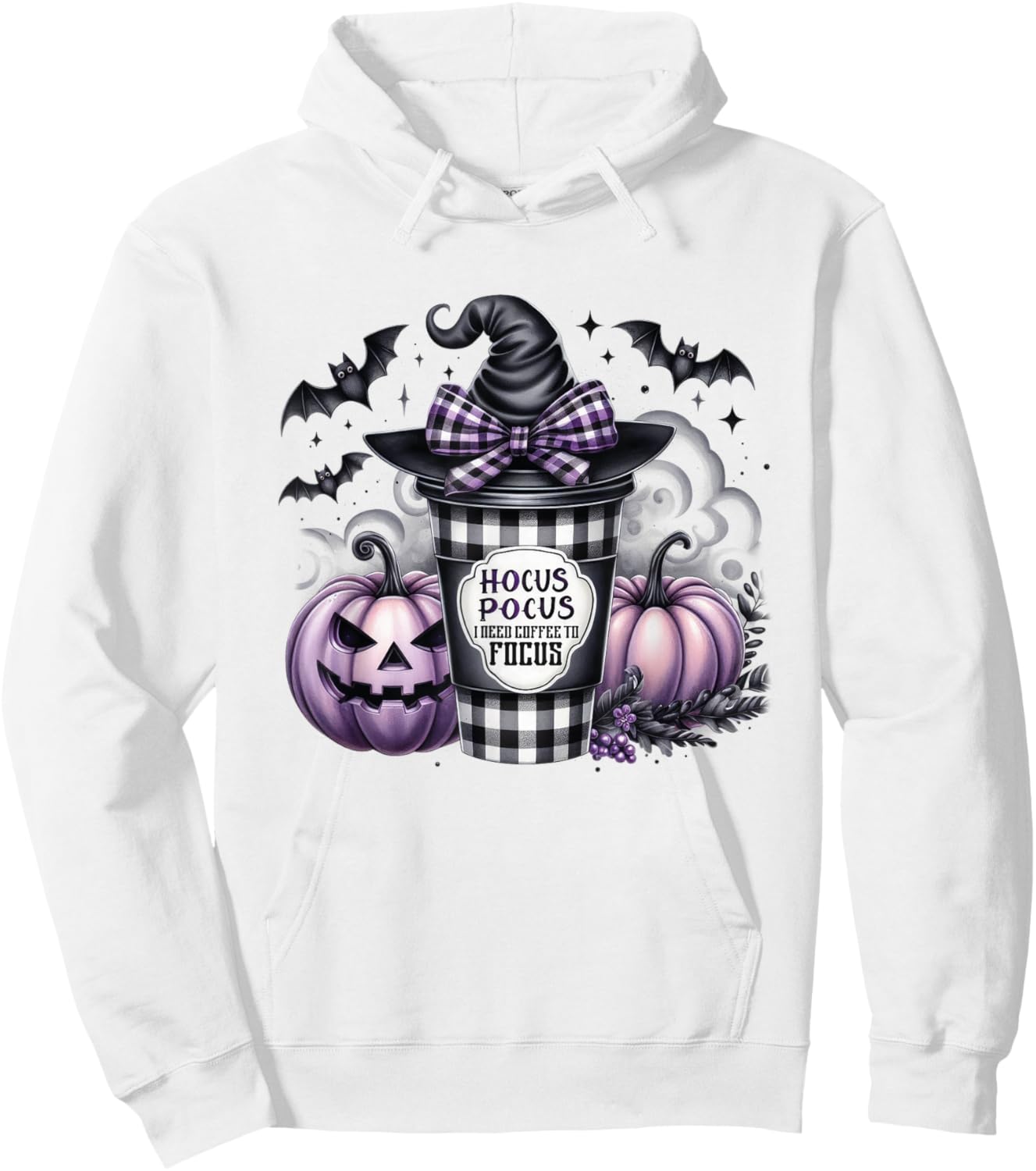 Hocus Pocus I Need Coffee To Focus Halloween Witch Costume Hoodie - Hoodie | White