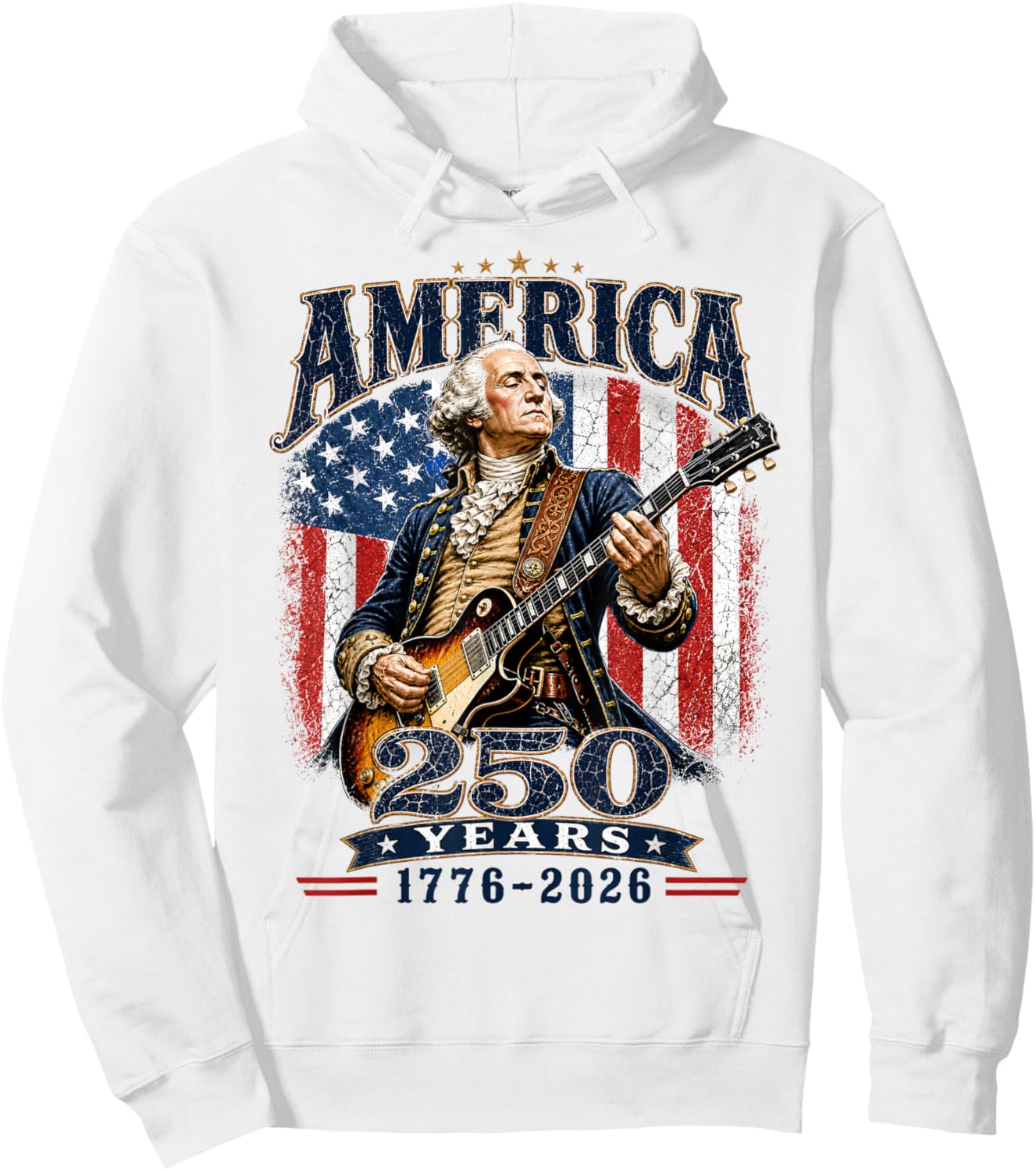 Vintage George Washington Playing Guitar 250 Years Hoodie - Hoodie | White