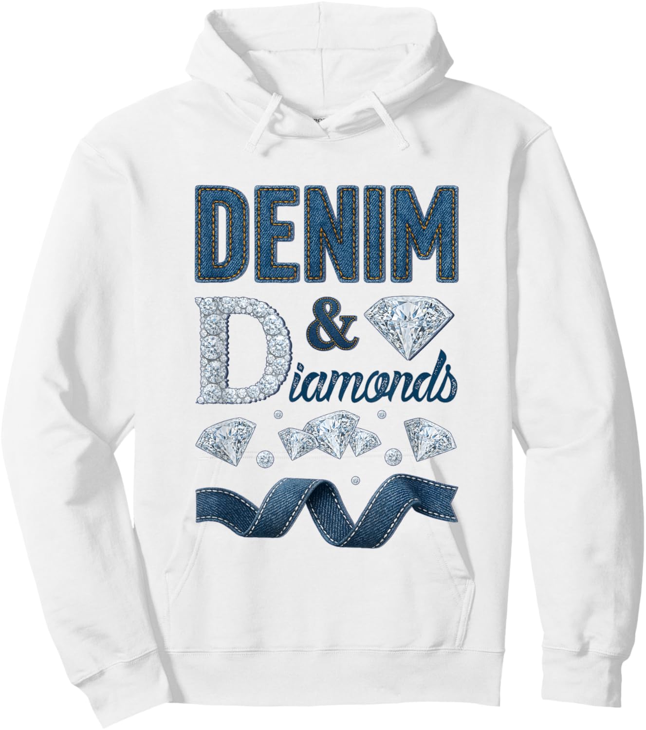 Denim and Diamonds Western Cowgirl Glam Style Men Hoodie - Hoodie | White
