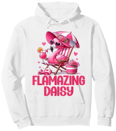 Flamazing Daisy Pink Flamingo Tropical Beach Scene Women's Hoodie - Hoodie | White