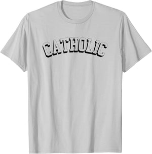 Catholic Christian Collegiate Font Graphic Christian T-Shirt - T-Shirt | Ash