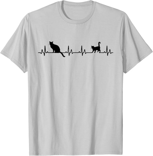 Heartbeat Cat Lover Cute Cat Animal Women Kids T-Shirt - T-Shirt | Ash