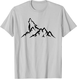 Wolf Mountain - Retro Wildlife Howling Wolf Nature T-Shirt - T-Shirt | Ash