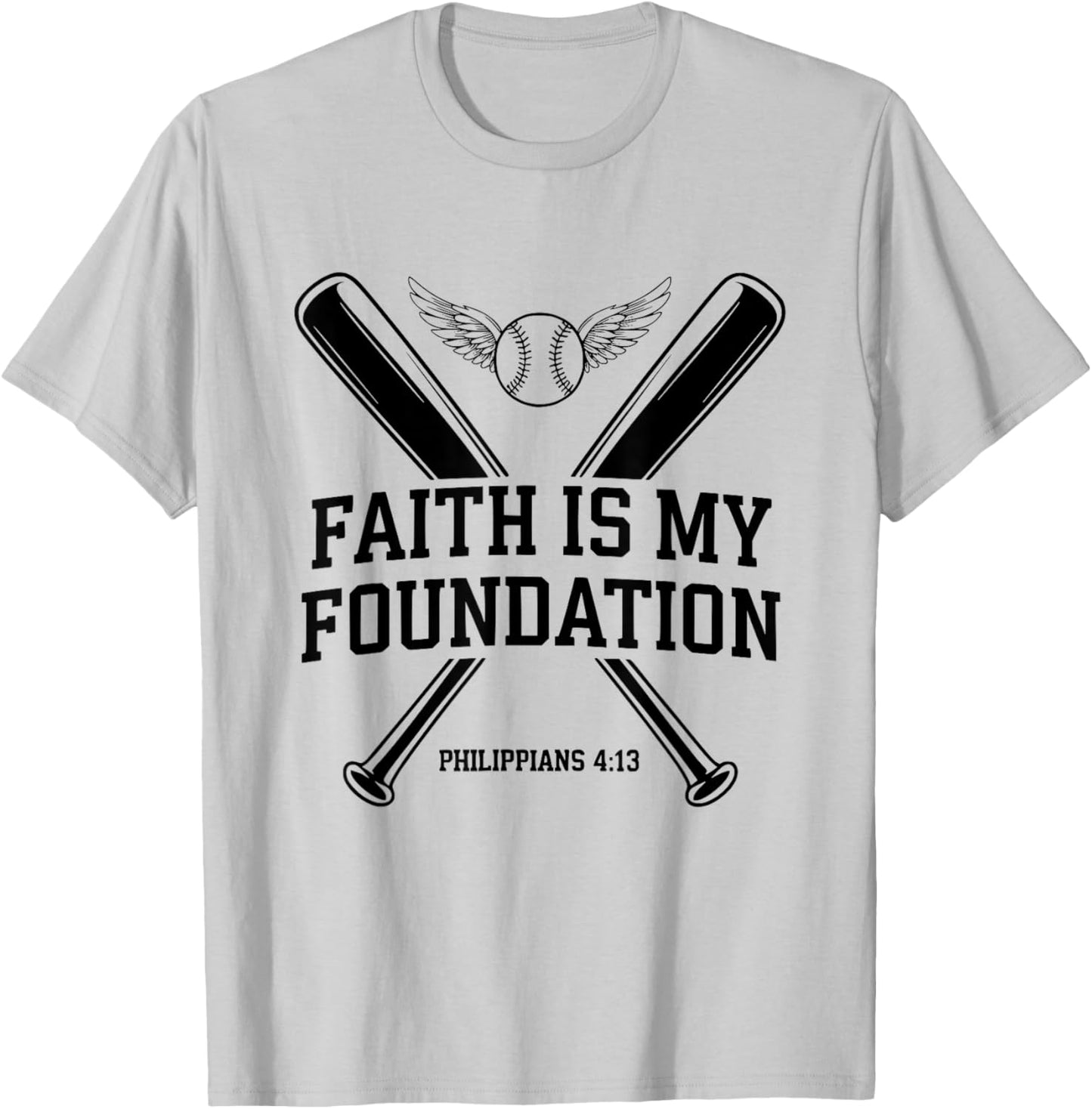 Christian Baseball Player Sports Bible Verse Theme T-Shirt - T-Shirt | Ash
